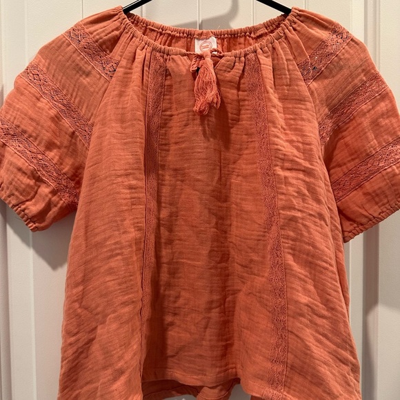 wonder nation Other - Wonder Nation Orange Puff Sleeve Blouse with Tie Front